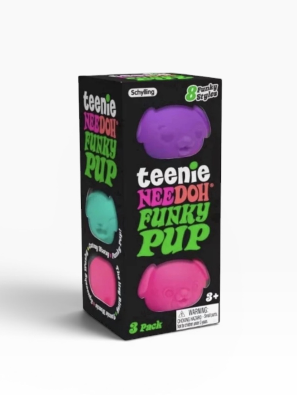 NeeDoh Teenie Funky Pup 3 Pack Schylling Pink, Purple, Teal NIB